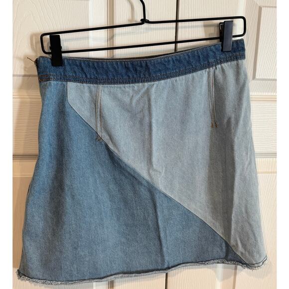 Life in Progress Blue Denim Patchwork Mini Skirt - Picture 3 of 7